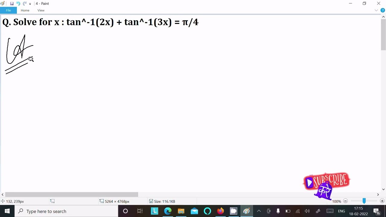 Solve For X Tan 1 2x Tan 1 3x 4 YouTube Solve For X Tan 1 2x Tan 1 3x 4 YouTube