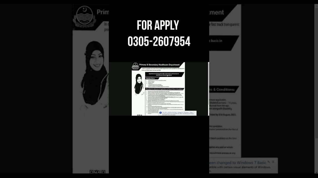 Charge Nurse Jobs in Primary and Secondary Healthcare Department Jobs information Pakistan YT