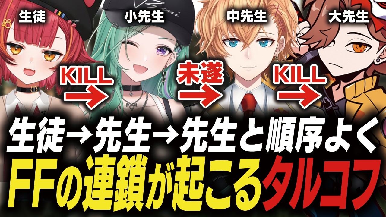 【タルコフ動画まとめ】パーティー内で順序よくFFの連鎖が起きるありさか高校【八雲べに/ありさか/猫汰つな/渋谷ハル/ぶいすぽ】