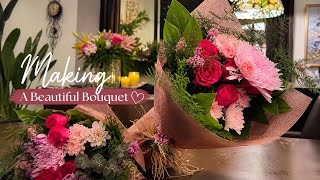 DIY Lily &amp; Rose Bouquet: How to Layer Textures with Fancy Foliage #flowers #viral #diy #fyp 