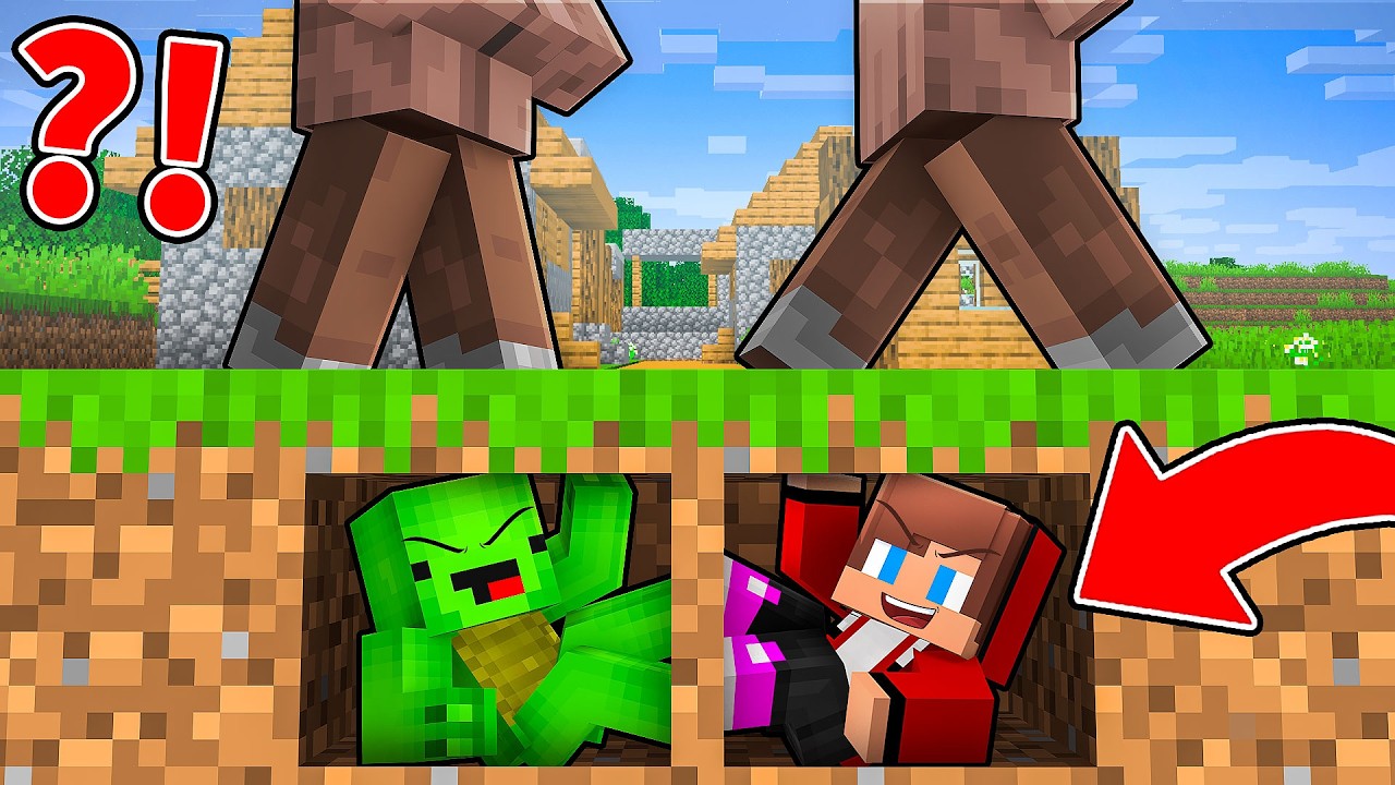 JJ and Mikey Built SECRET BASE Under Village in Minecraft - Maizen
