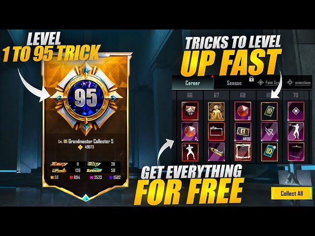 Level 1 To 95 🤩 | Tricks To Level Up Fast | New Collection Feature |PUBGM class=