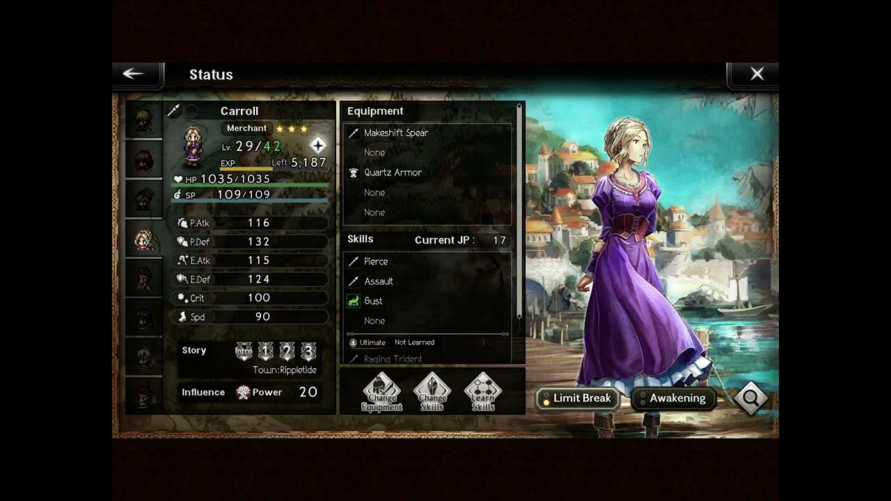 Found the option to use Experience Nuts • Status screen • level up items • Octopath Traveler
