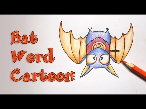 Turn word bat into a Cartoon Bat with Candy : How to Draw and Color it (bat Wordtoon)