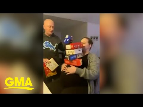 Man builds a snack tower on pregnant woman's belly | gma