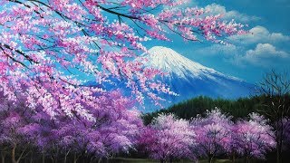 blossom cherry painting fuji blossoms acrylic tree mt paintings mountain mount japanese japan paint watercolor canvas crafts china beginners alejandro