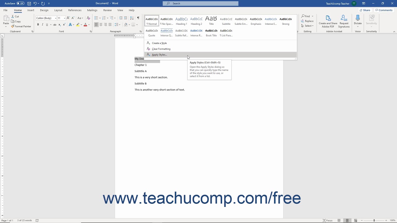 Apply Styles In Word Instructions Teachucomp Inc