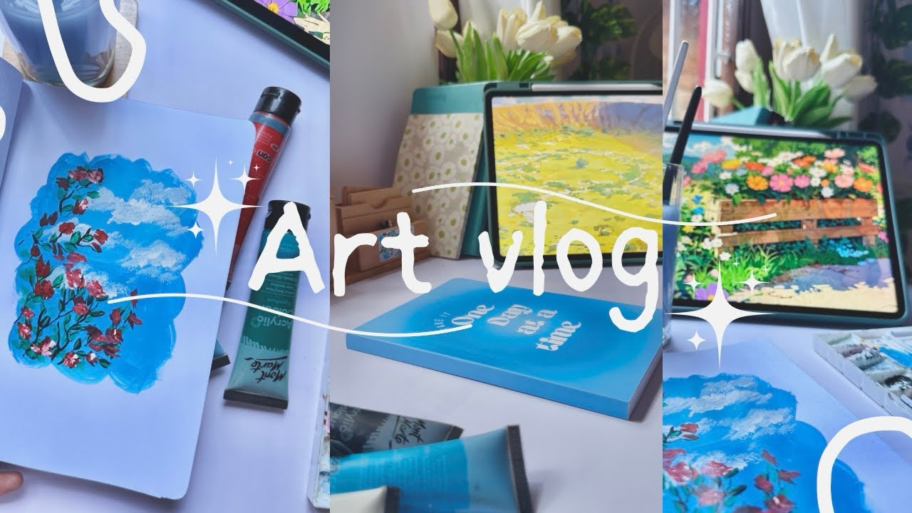 Acrylic Painting in My Own Designed Journal | Floral Sky painting🦋