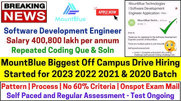 MountBlue OFF Campus Direct Hiring 2023-2020 Batch Exam Mail For All Salary 4 LPA Process Coding PDF