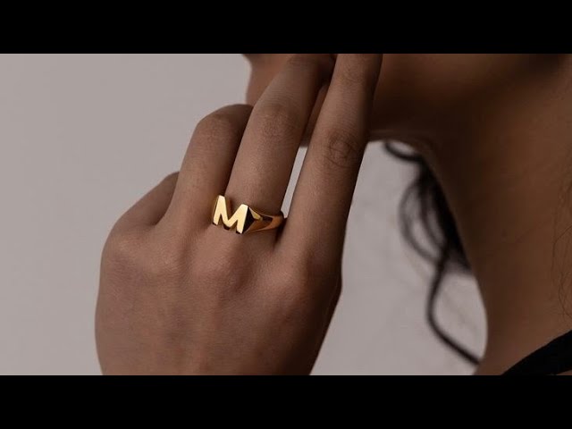 Customizable 14K Gold Initial M Letter Ring, Personalized Initial Letter  Ring For Sale at 1stDibs | ring m, m letter ring design, m alphabet ring  design