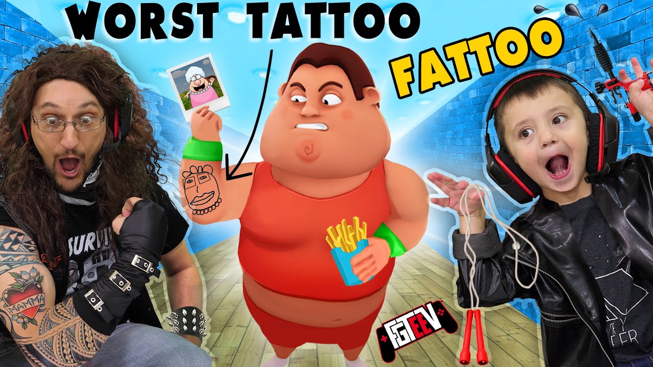 Fat Dudes Tattoos I Lost 350lbs In Under 20 Minutes Fgteev Ink Inc Fit The Fat Youtube - fat hobo roblox