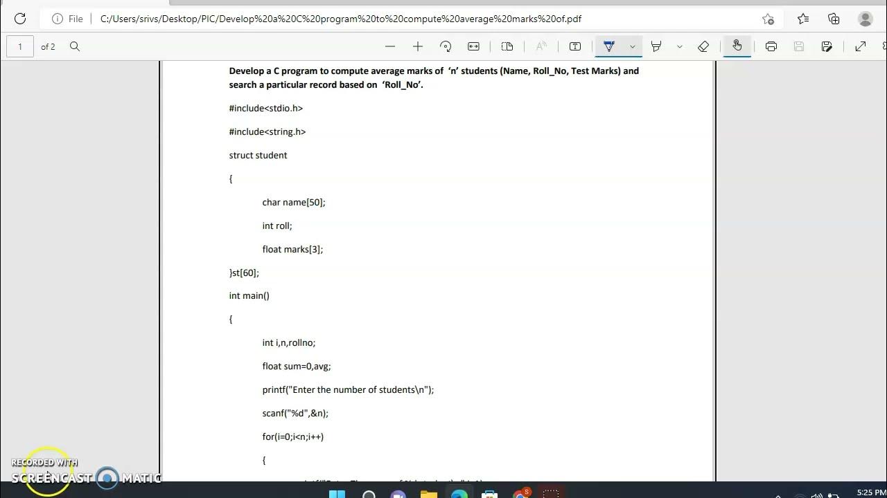C Program to Compute average marks of ‘n’ students & search a ...