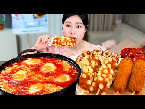 ASMR MUKBANG| 직접 만든 불닭 에그인헬 양념치킨 치즈 핫도그 먹방 & 레시피 FRIED CHICKEN AND FIRE NOODLES EATING