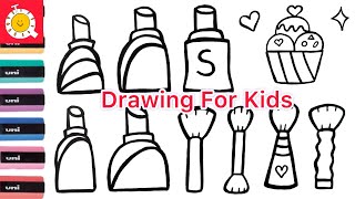 How to draw Makeup Set and Ice Cream Bowl for kids,Toddlers|| Drawing for kids