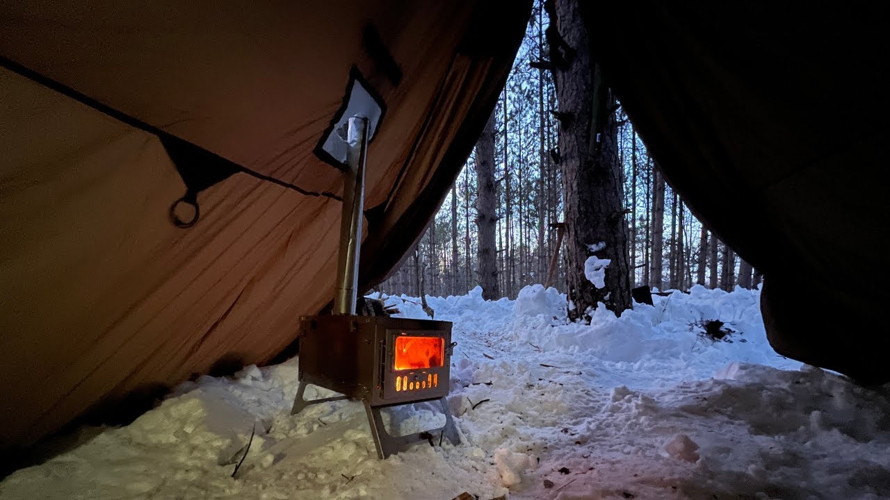 Hammock Hot Tent Camping in Deep Snow. ASMR YouTube