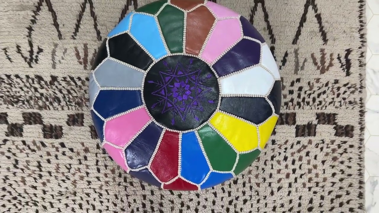 Kechart – Colorful leather floor ottoman, handmade pure leather pouf cover, traditional ottomans