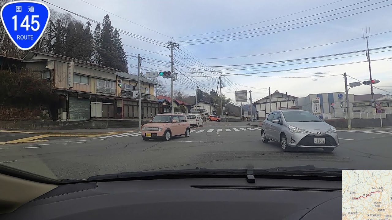 国道145号線　群馬県吾妻郡長野原町羽根尾交差点 ⇒　群馬県沼田市下川田町交差点　等速　Japan　National highway　145　Naganohara Town　⇒　Numata City