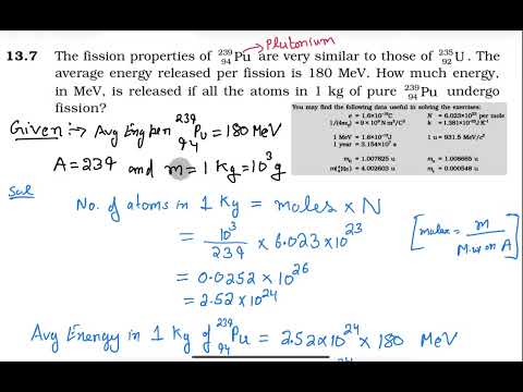 Exercise 13.7 Physics 12. The fission properties of Pu are very similar to those of U . The average