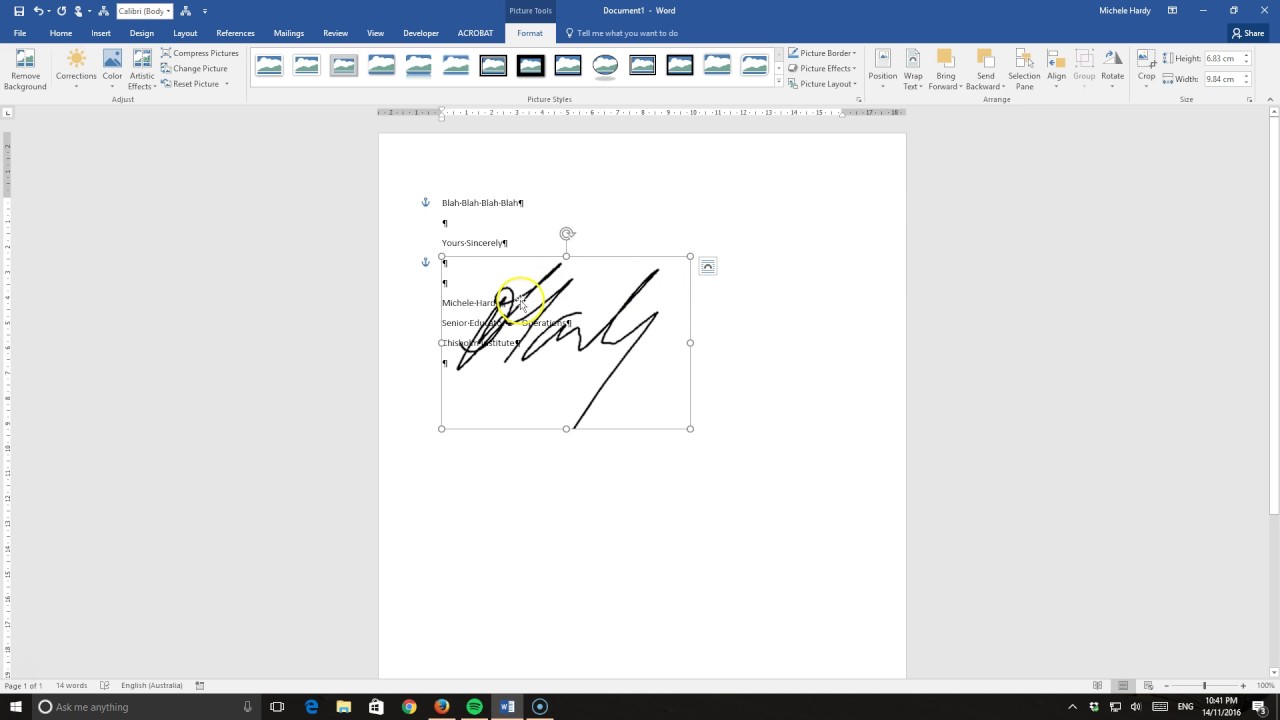 how to add a signature in word with a touchscreen