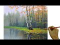 Acrylic Landscape Painting in Time-lapse / Birch Tree in Misty Forest / JMLisondra