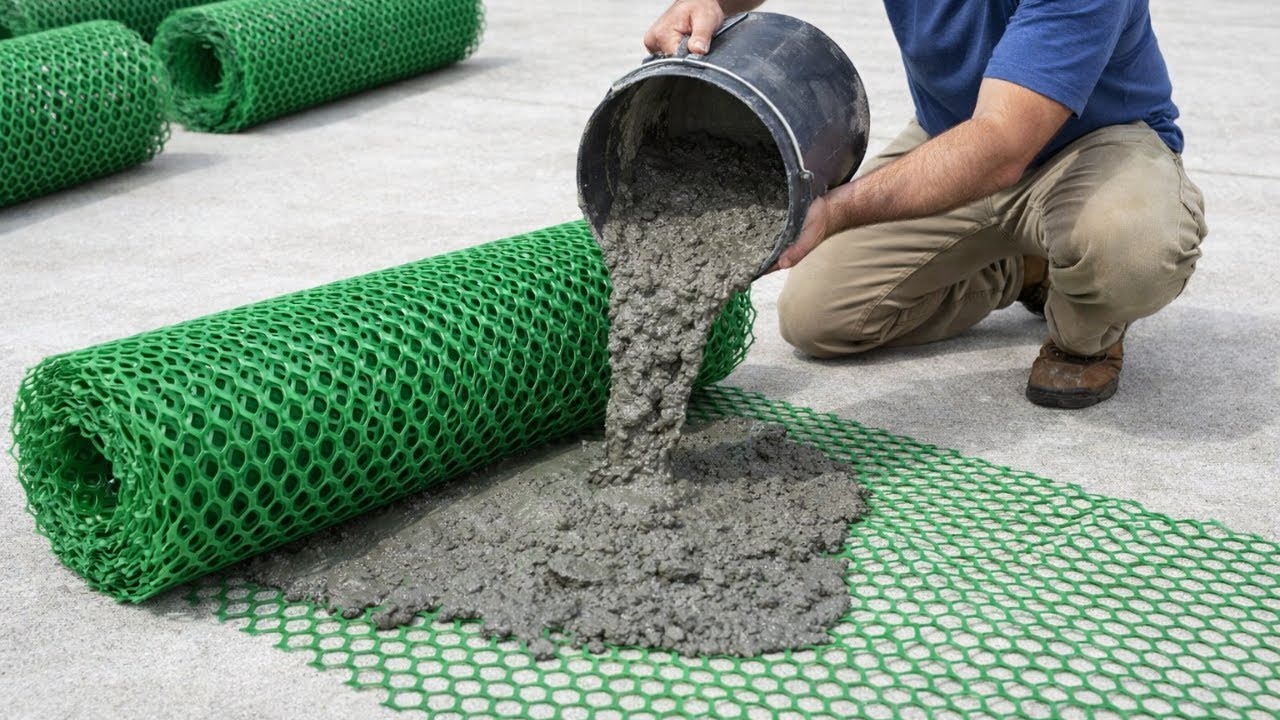 Pouring cement into plastic mesh // Amazing unique and creative cement flower pot artwork