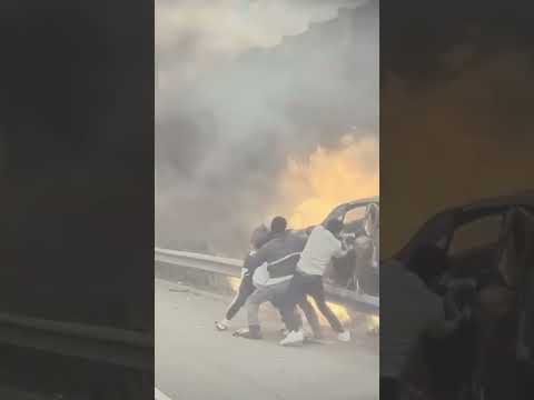 Watch as good Samaritans rush to fire-engulfed car #Shorts