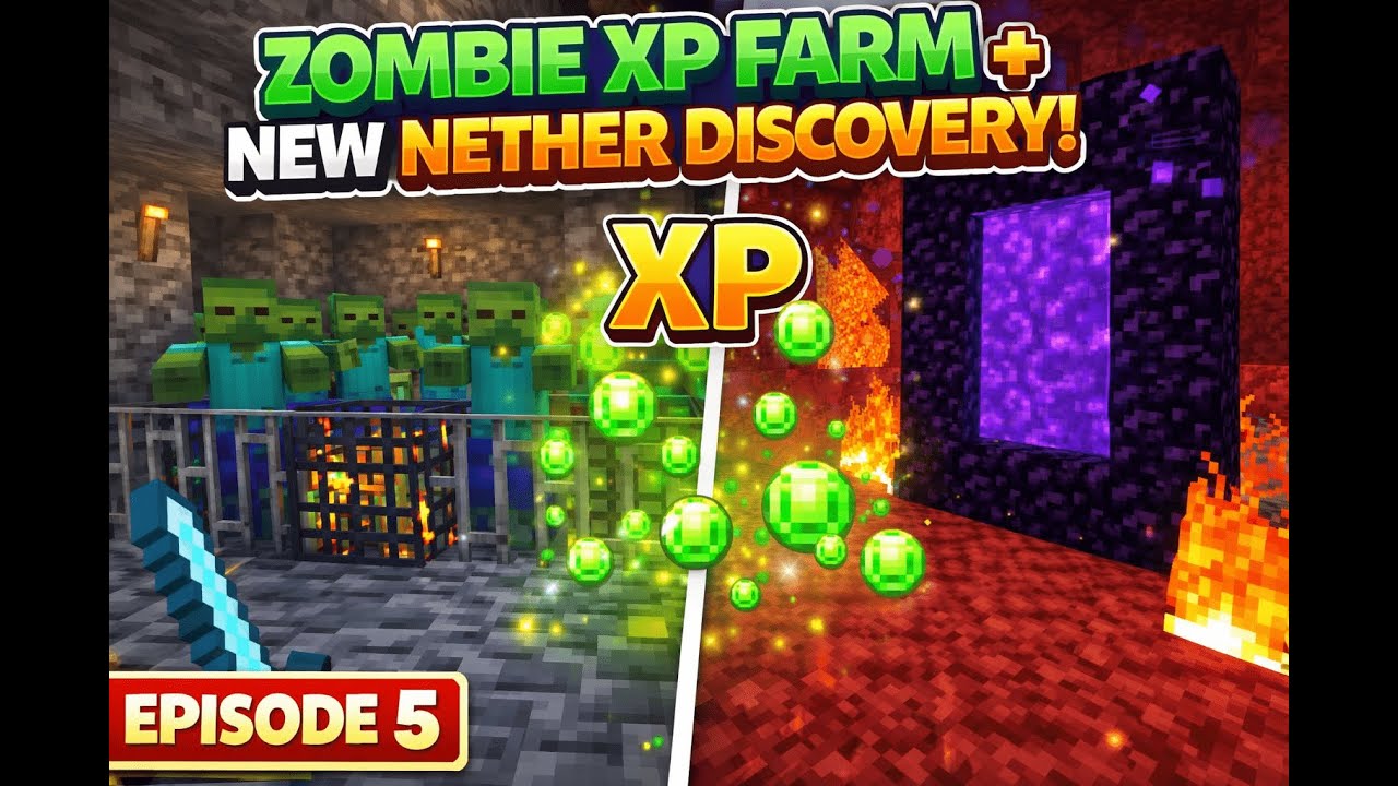 Zombie XP Farm BUILT! 😱 | First Nether Entry 🔥 | Minecraft EP 5