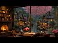 Rainy Riverside Glow Outside Soft Beautiful Jazz Fireplace Warmth In Peaceful Café For Focus 