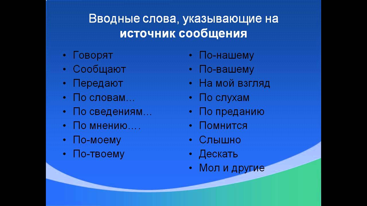 Водное слово что это. Вводные слова указывающие на источник. Вводные слова источник сообщения. Слова указывающие на источник сообщения. Водные слова.