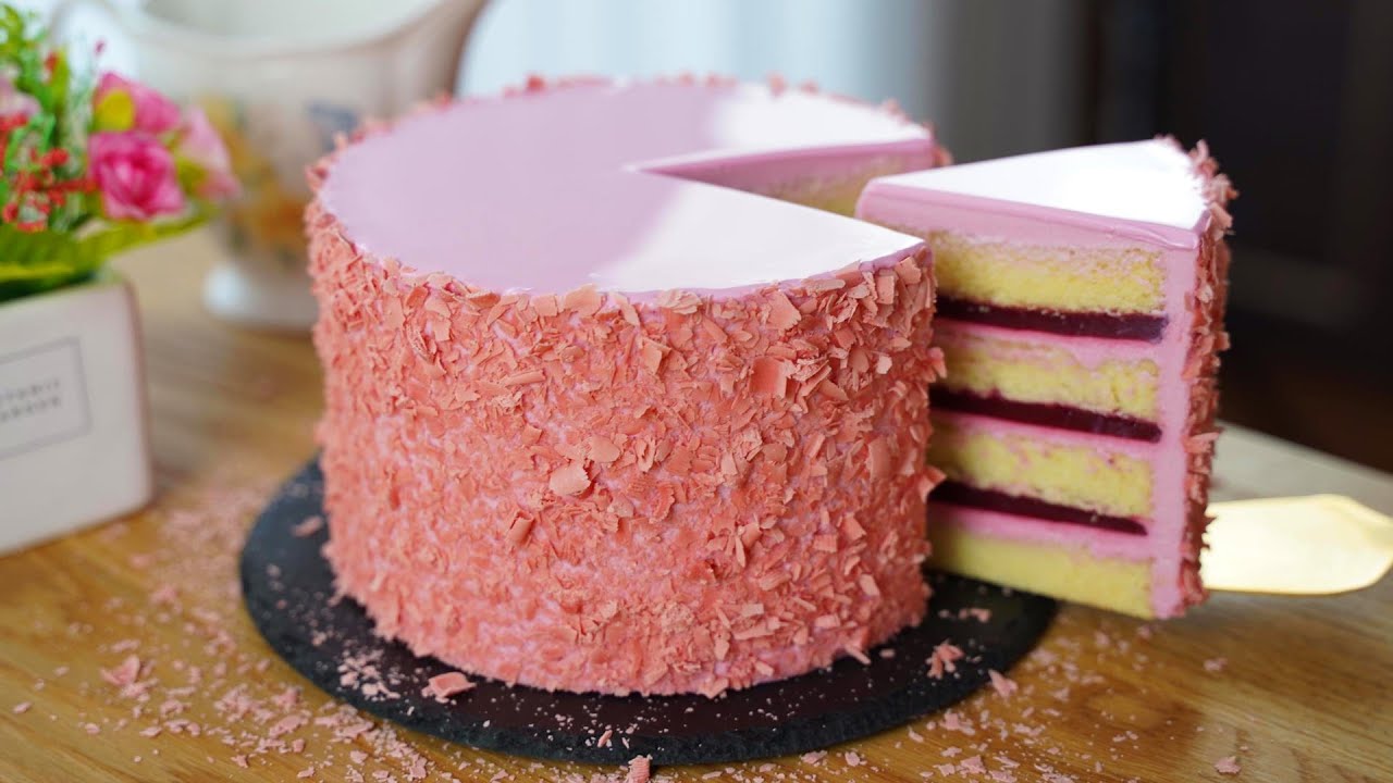 컵 계량 / 라즈베리 생크림 케이크 / Beautiful Raspberry Cream Cake Recipe / Raspberry Jam / vanilla sponge cake