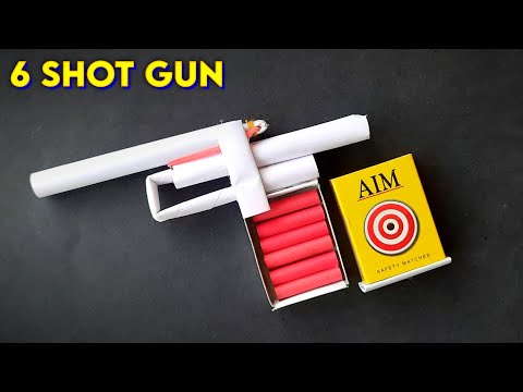 Easy paper and matchbox gun , 6 shot gun making , how to make gun at home , best shooting gun