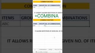 Combin Vs Combina Function In Excel ||#excelshortsvideo ||#shorts