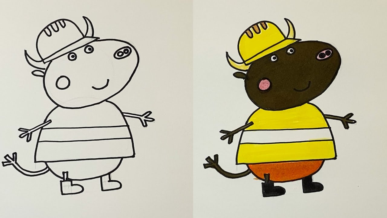 Mr Bull Peppa Pig Cartoon Character Step By Step Drawing And Coloring mr-bull-peppa-pig-cartoon-character-step-by-step-drawing-and-coloring