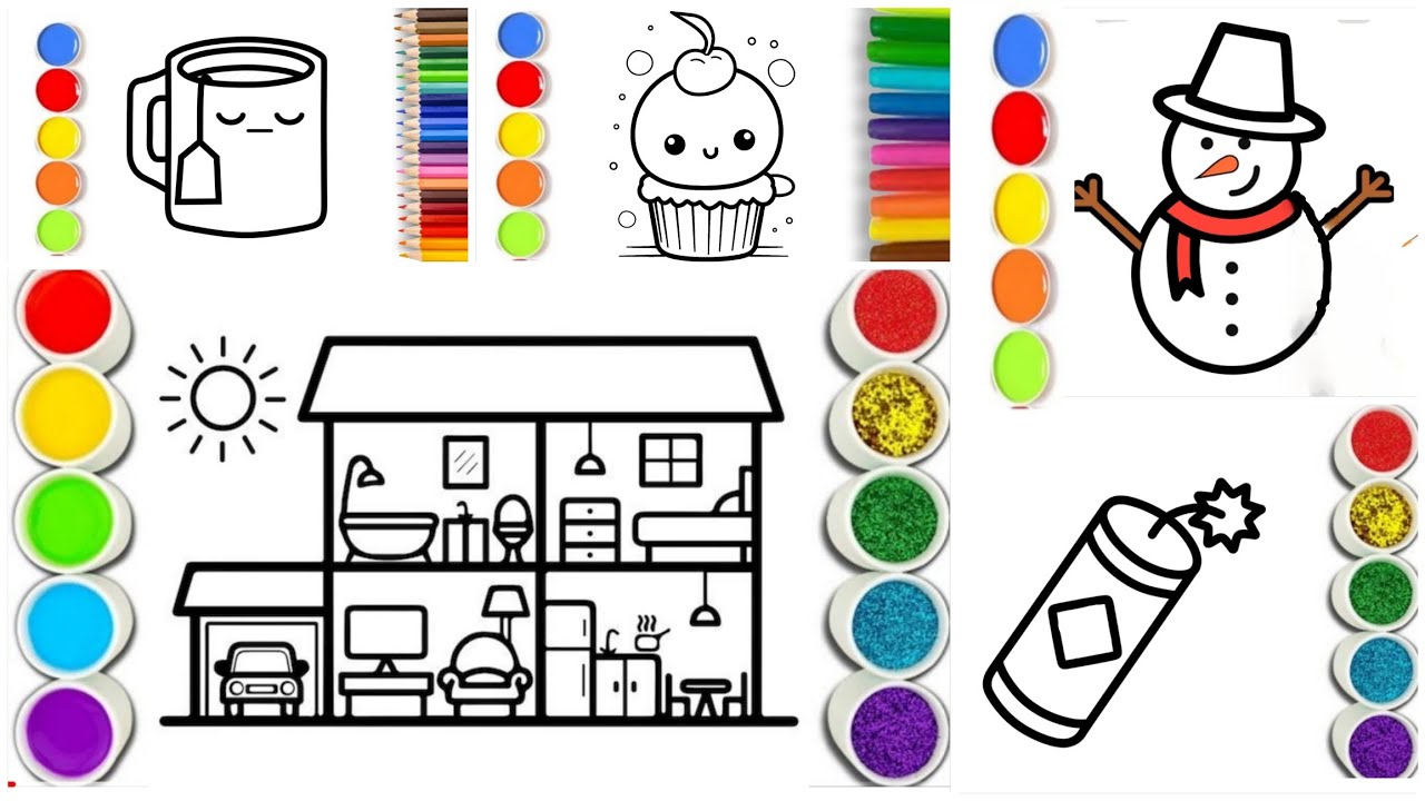 5 Easy Drawing And Colouring Ideas For Kids How To Draw House Cup 