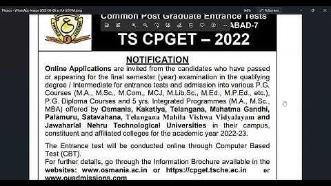 TS CPGET 2022 Notification released / PG Entrance test 2022 / CPGET 2022 / PG Entrance exam Dates
