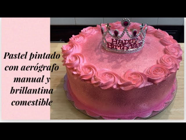 Pastel Pintado Con Aerógrafo Manual Y Brillantina Comestible 