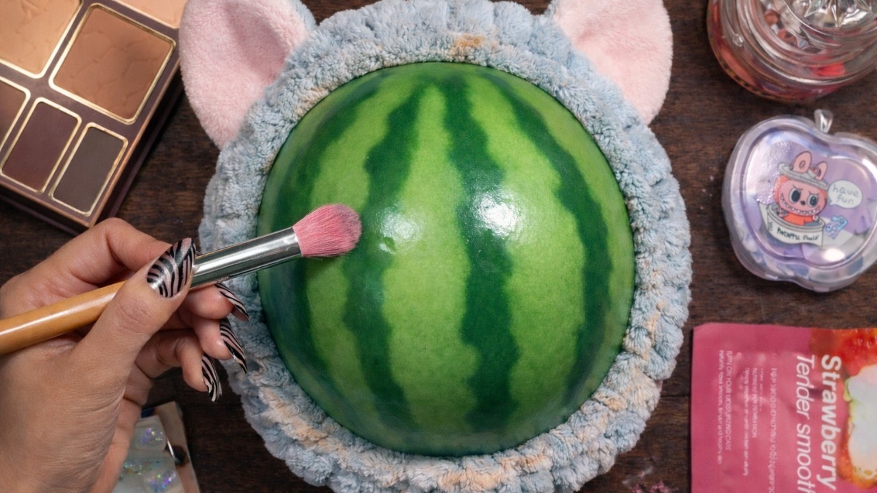 ASMR Makeup on Watermelon (No Talking ) | Makeup for Sleep