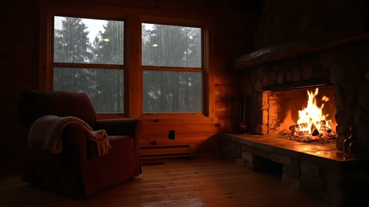 🔴 LIVE Heavy Rain on Cozy Cabin 🌧️🔥 Fireplace Sounds for Deep Sleep  247 Rain Ambience 4K