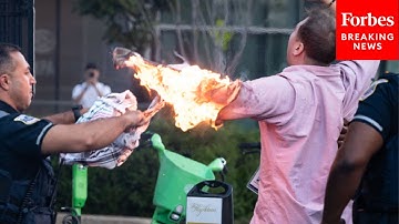 GRAPHIC WARNING: Man Attempts Self-Immolation Outside The White House During Pro-Palestinian Protest