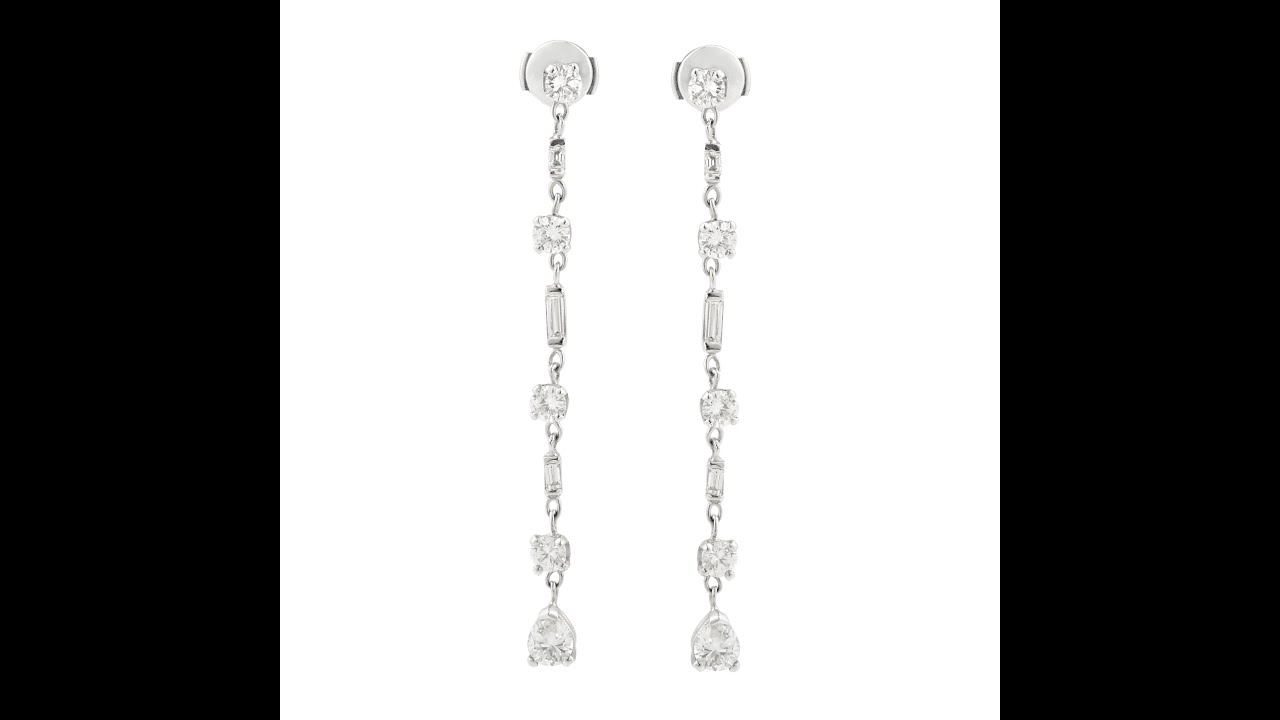 4.50 Carats Pear Cut Round Cut Baguette Cut Diamonds 18K White Gold Earrings