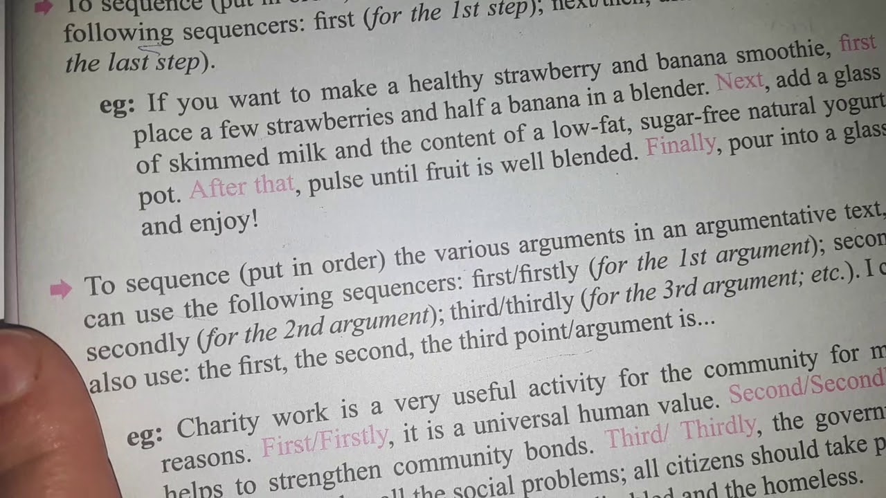 الانجليزية اارابعة متوسط sequencing steps in recipes and arguments in an argumentative text page113