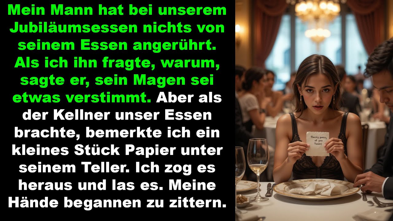 Beim Jubiläumsessen fand ich eine Notiz unter seinem Teller meine Hände begannen zu zittern.