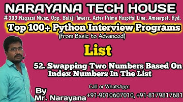 #52: Swapping Two Numbers Based On Index Numbers In The List || Mr. Narayana || NTH || 9010607010