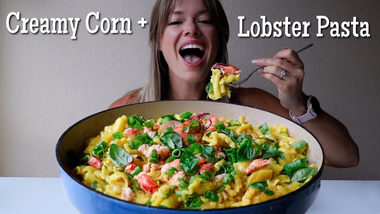 Creamy Corn + Lobster Pasta MUKBANG w/ Brown Butter + Basil!