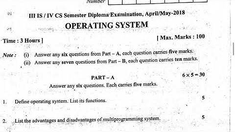 3rd IS/4th CS sem Diploma Operating system question paper May 2018