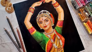 Classical Dance Drawing With Oil Pastel, Dancing Girl Drawing