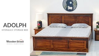 Adolph Sheesham Wood Hydraulic Storage Bed (Honey Finish) | Easy Storage Bed | WoodenStreet