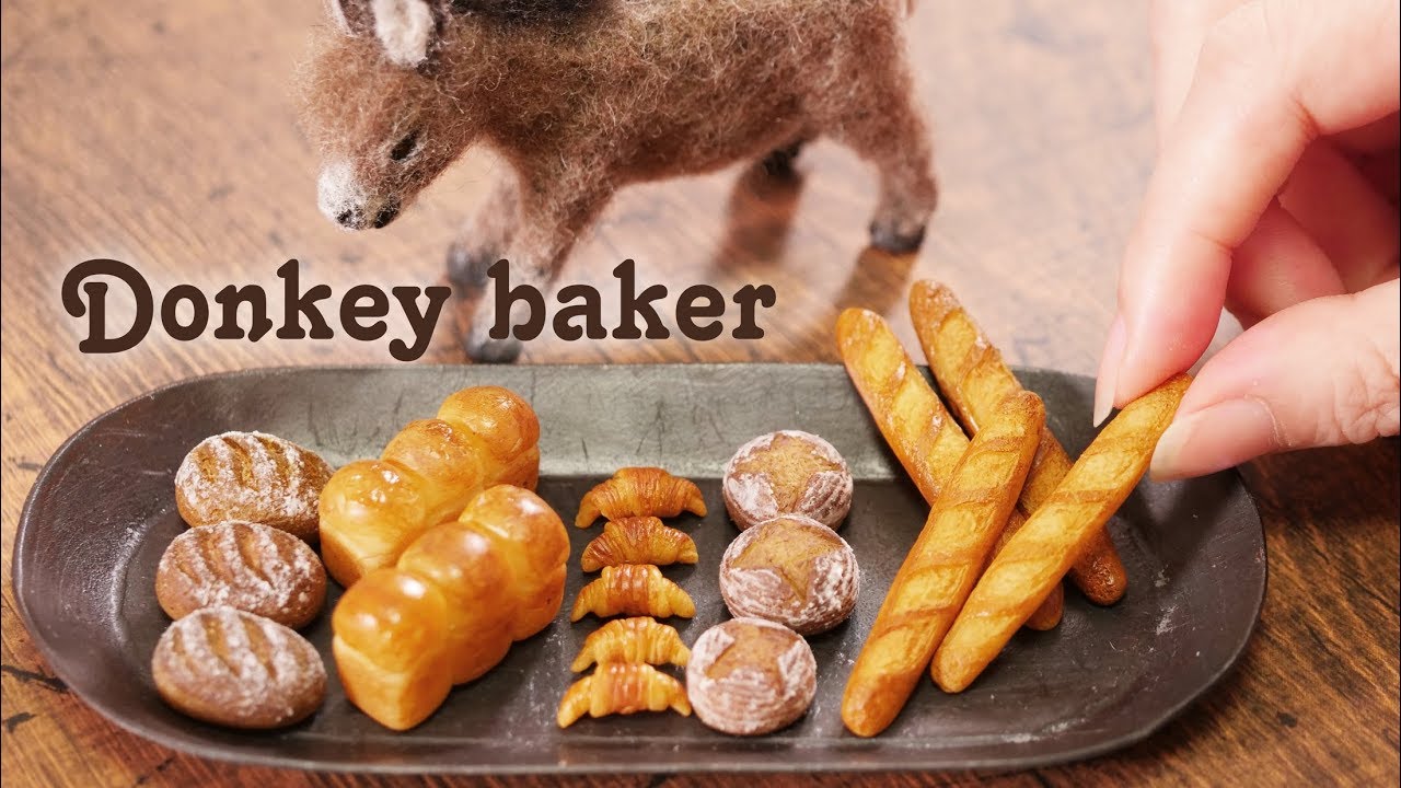 樹脂風粘土グレイス ロバのパン屋 Part3 ミニチュアパン Diy Miniature Bread Donkey Baker Youtube