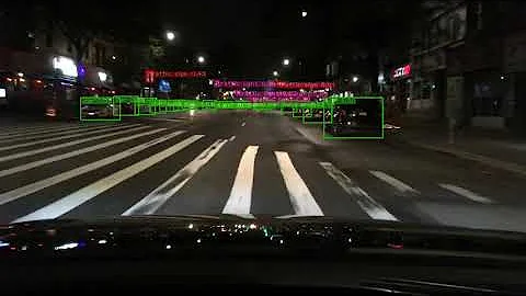 YOLOv4 trained on BDD100K, optimized with TensorRT - nighttime video