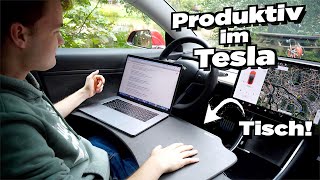 Arbeiten beim Laden im Tesla Model 3 - Der TesmeX Table im Test